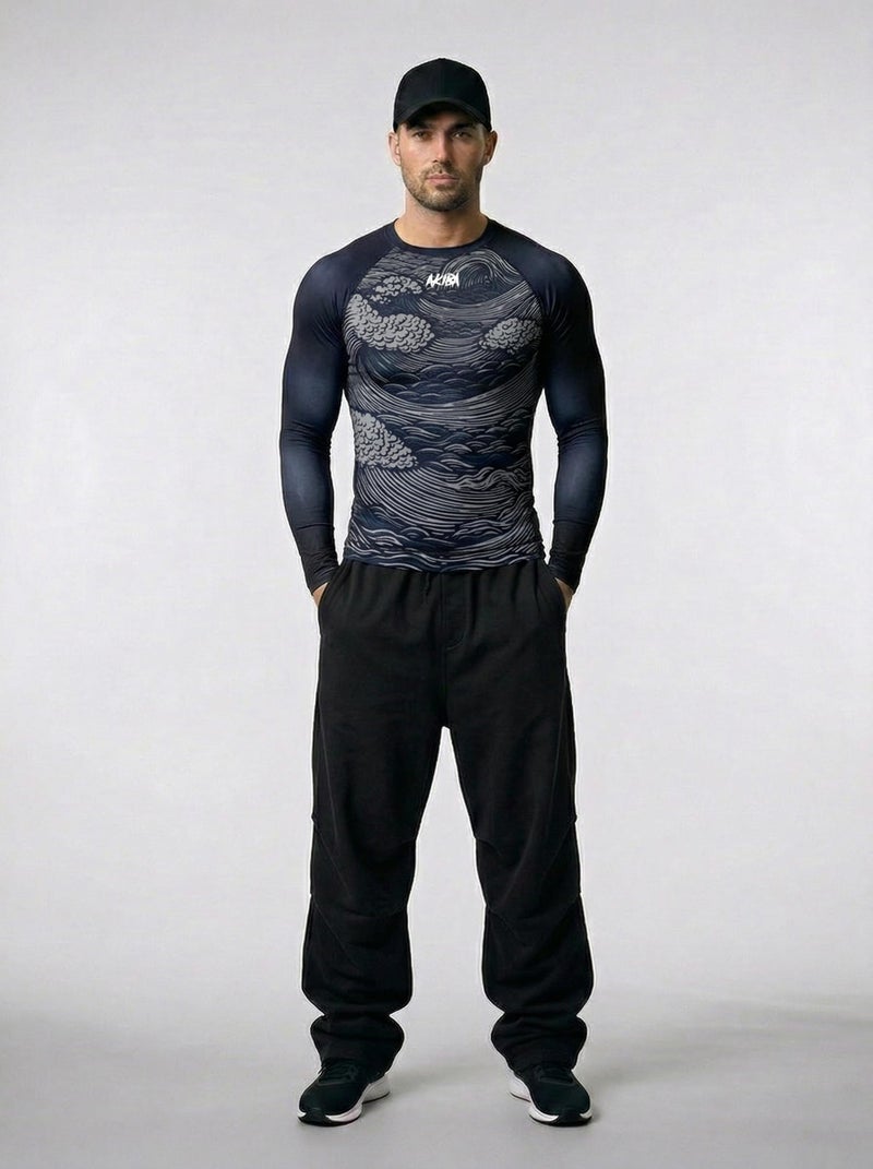 AKIBA Men Full Sleeve Compression Rash Guard T Shirt (Blue, 42) - Athletic Fit Crew Neck Performance Top for MMA BJJ Gym Running Cycling Training Wear Blue - Image 4