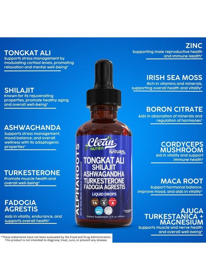 Clean Nutraceuticals Tongkat Ali Liquid Drops Shilajit, Ashwagandha, Turkesterone, Fadogia Agrestis, Magnesium, Irish Sea Moss, and Zinc Herbal Supplement by Clean Nutra - Image 4
