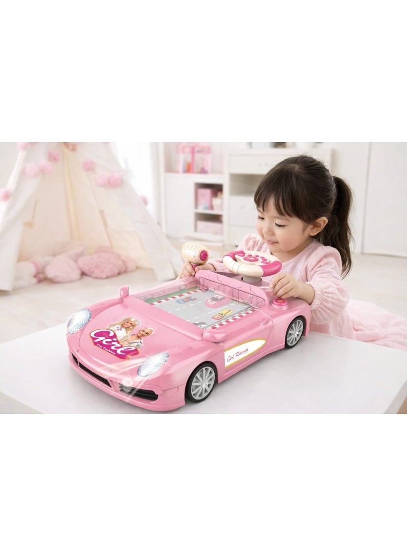 REZZOSS Racing Car Toy for Girls Barbie Adventure Theme – Pink Simulated Driving Dashboard with Steering Wheel & Scrolling Screen | Musical Sensory Activity Center with LED Headlights & Sound | Princess Electric Vehicle Playset Gift for Kids 3+ Years - Image 4