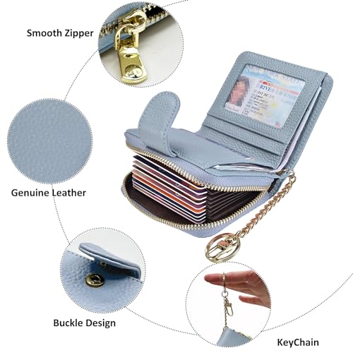 Beurlike Women's RFID Credit Card Wallet Organizer Case Leather Ladies Small Security Card Holder(Upgrade a (10 Accordion/Key Ring) - Light Blue) - Image 3