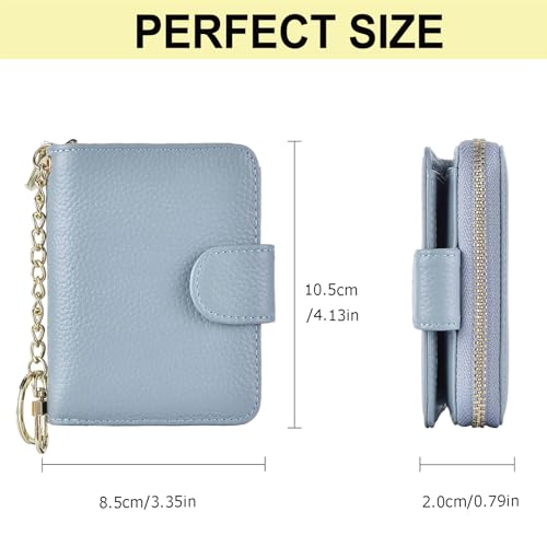 Beurlike Women's RFID Credit Card Wallet Organizer Case Leather Ladies Small Security Card Holder(Upgrade a (10 Accordion/Key Ring) - Light Blue) - Image 2