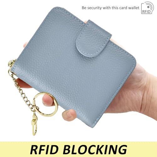 Beurlike Women's RFID Credit Card Wallet Organizer Case Leather Ladies Small Security Card Holder(Upgrade a (10 Accordion/Key Ring) - Light Blue) - Image 5