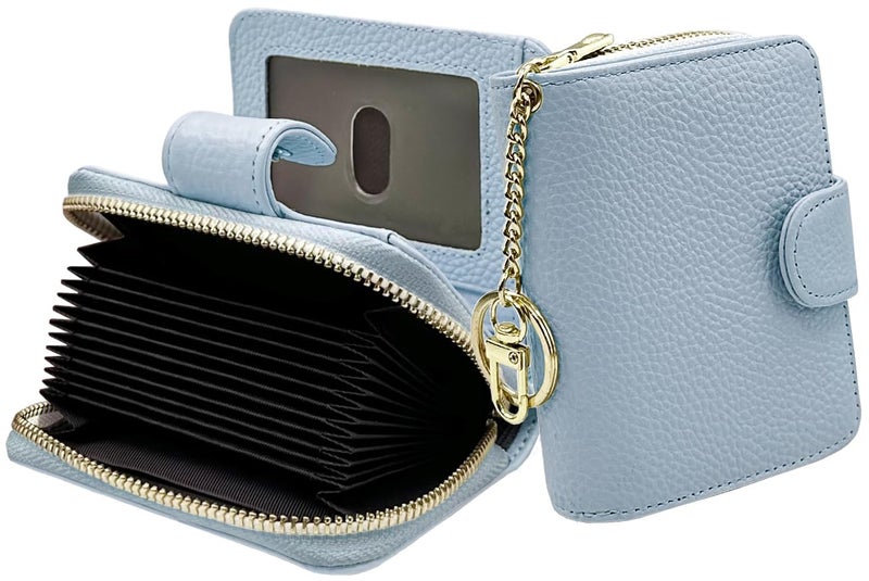 Beurlike Women's RFID Credit Card Wallet Organizer Case Leather Ladies Small Security Card Holder(Upgrade a (10 Accordion/Key Ring) - Light Blue) - Image 1