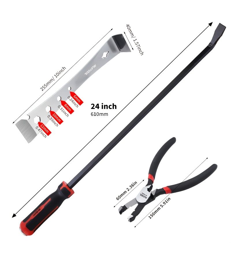 Heavy Duty Crowbar Set 24in Demolition Pry Bar Screw Extractor Pliers - Image 3
