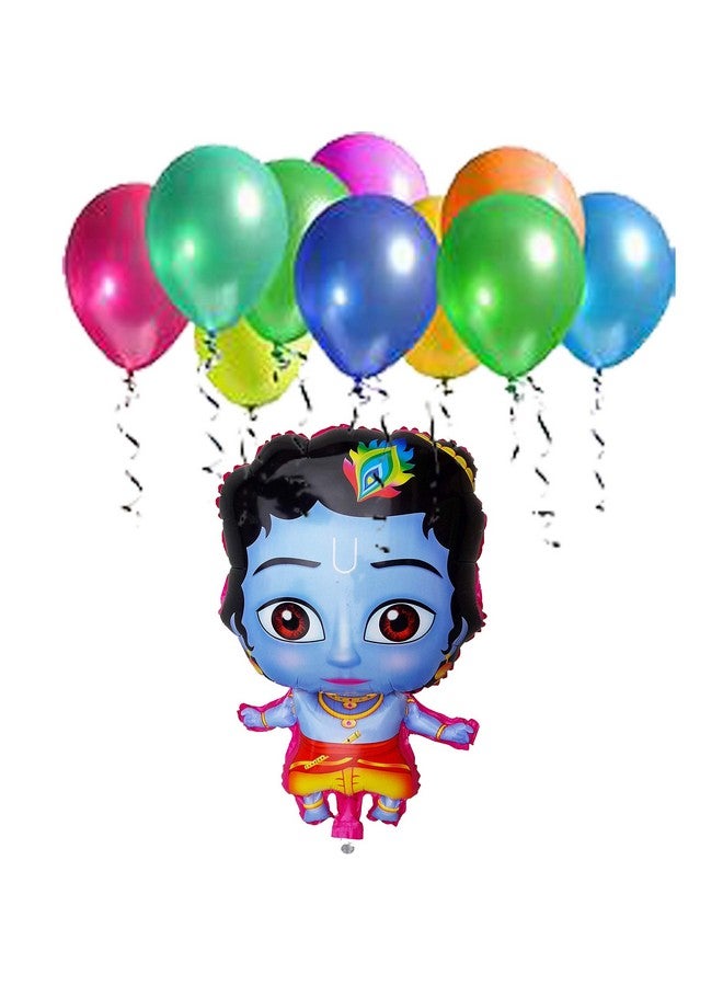 Masti Zone 18 " Multicolour 3 Pcs Little Krishna ,Kanha ,Bal Gopal Foil Balloons With 50 Multi Balloons For Kids Boys Birthday , Baby Shower and Krishna, kanha, Bal Gopal Theme Party Decoration (Krishna Theme 9)