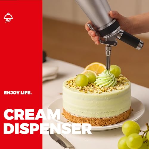 OSJ COOK Professional Aluminum Whipped Cream Dispenser - 500 mL/1 Pint,Leak-Free Whipped Cream Maker Canister with 8 Decorating Nozzles & Cleaning Brush - N2O Chargers (Not Included) (Silver, 500ml) - Image 4