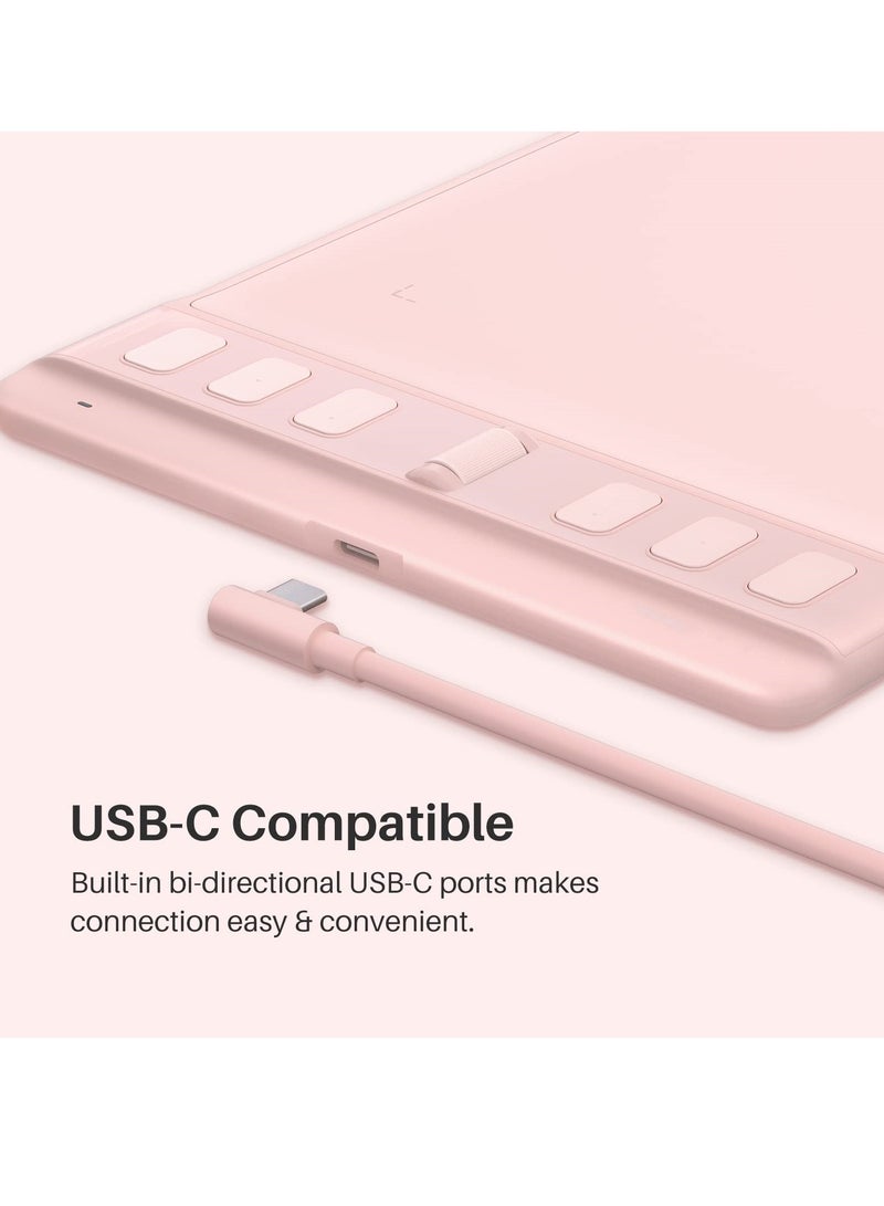 6x4 Inches Drawing Tablet, Digital Drawing Art Pad with 6 Shortcut Keys,Battery-Free 8192 Passive Stylus，Computer Graphic Pen Tablet Work for Mac, Windows PC and AndroidPink