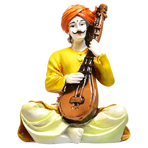Karigaari India Handcrafted Rajasthani Traditional Men Figurine Playing Veena Idol Showpiece Ethnic Indian Sculpture Home Decoration Living Room Office Tabletop Decorative Handmade Art Gift - Image 2