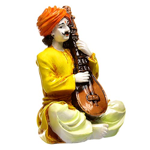 Karigaari India Handcrafted Rajasthani Traditional Men Figurine Playing Veena Idol Showpiece Ethnic Indian Sculpture Home Decoration Living Room Office Tabletop Decorative Handmade Art Gift - Image 4
