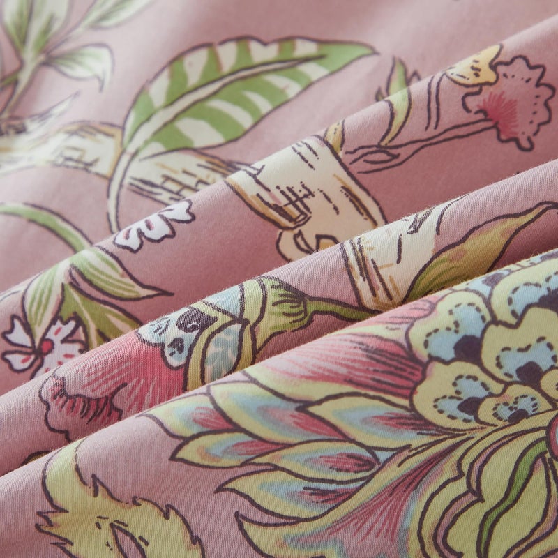 URBONUR Floral Duvet Cover Queen 100% Cotton Botanical Garden Flower Printed Bedding Reversible Pink Branches Leaves Pattern Comforter Covers French Country Bedding - Image 5