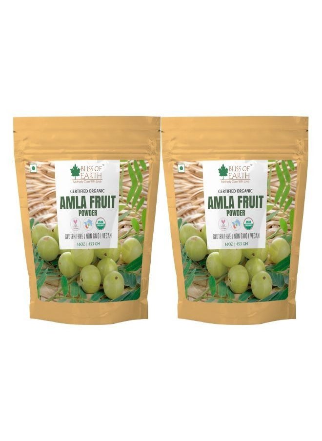 BLISS OF EARTH 100% Pure Natural AMLA Powder 453GM Indian Gooseberry Great For Hair Conditioning & Hair Coloring Mixture Natural Vitamin C & Antioxidants Pack of 2  - Image 1