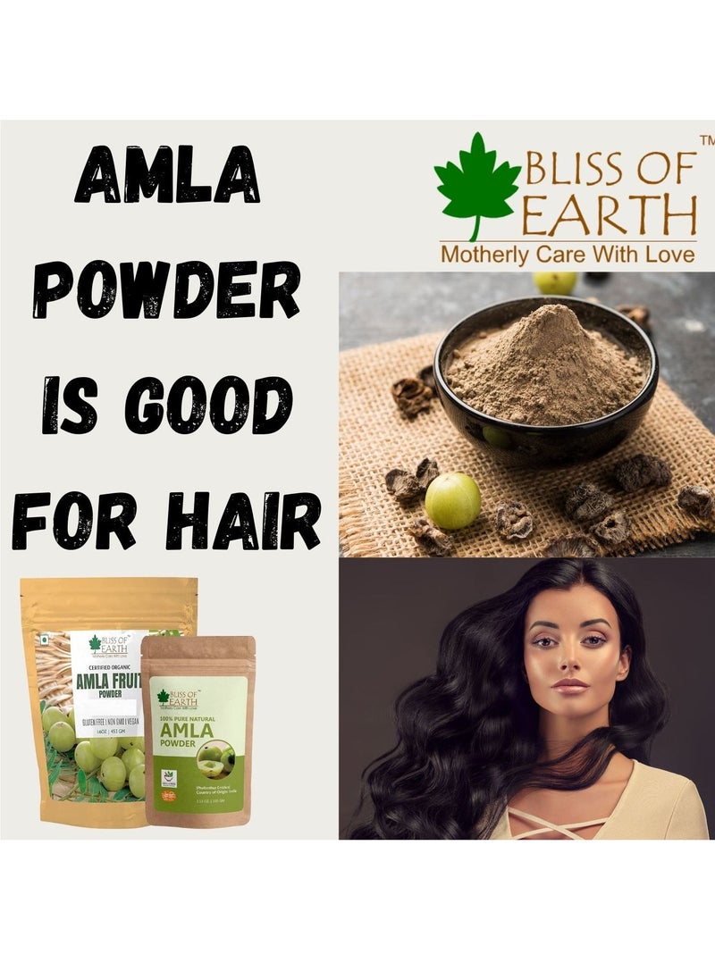 BLISS OF EARTH 100% Pure Natural AMLA Powder 453GM Indian Gooseberry Great For Hair Conditioning & Hair Coloring Mixture Natural Vitamin C & Antioxidants Pack of 2  - Image 2