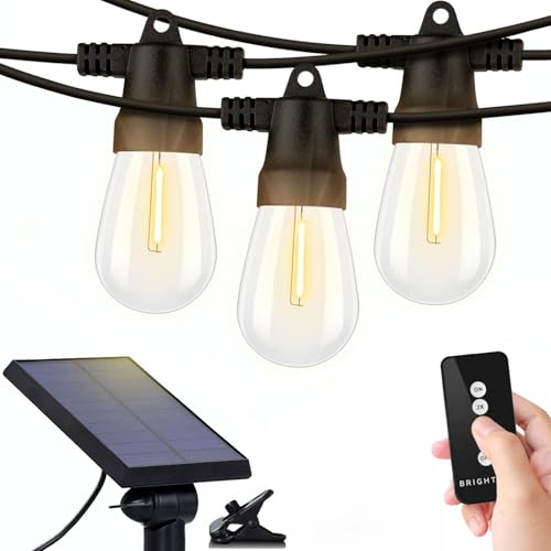 Brightech Ambience Pro Solar Powered Outdoor String Lights, 27ft Remote Control Commercial Grade Waterproof Patio Lights, 12 Edison Bulbs, Shatterproof LED String Lights for Outside - 1W Soft White - Image 1