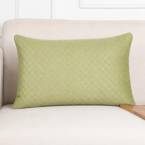 STITCHNEST Quilted Velvet Cushion Covers Set of 2 | Soft Mehndi | 12x18 Inches | Premium Sofa & Living Room Décor - Image 5