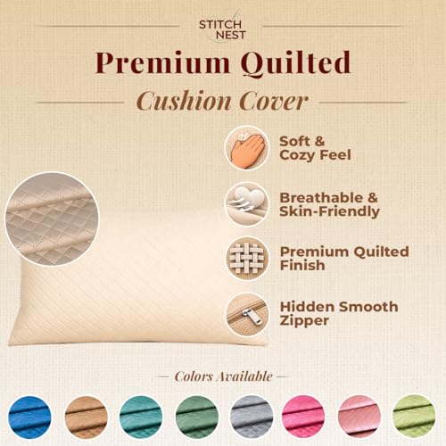 STITCHNEST Quilted Velvet Cushion Covers Set of 2 | Soft Mehndi | 12x18 Inches | Premium Sofa & Living Room Décor - Image 3