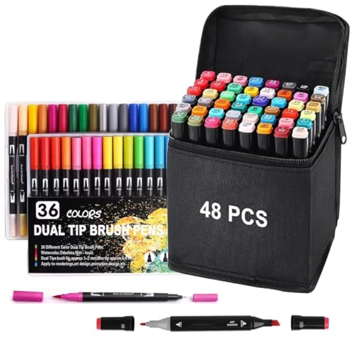 Corslet Set of 84 Pcs Colors 48 Pcs Alcohol Art Markers Set & 36 Pcs Dual Tip Brush Pens Fine Tip Drawing Pens, Watercolor & Permanent Marker Kit for Adults Coloring,Calligraphy, Sketching - Image 1