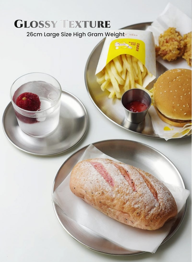 2 قطعة 26 سم مجموعة 304 أطباق عشاء مستديرة من الفولاذ المقاوم للصدأ ، خالية من الصدأ ، آمنة للغسل في غسالة الصحون ، طبق شواء ، طبق ستيك ، طبق حلوى ، صينية مسطحة القاع ، لوحة نزهة ، مضادة للصدأ ، متينة ، ناعمة ، لامعة ، تستخدم لتناول الطعام اليومي للعائلة ، التخييم في الهواء الطلق ، طلاء المطعم (حجم كبير ، 26 سم) - Image 2