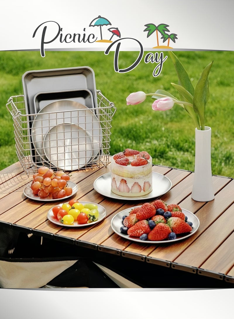 2 قطعة 26 سم مجموعة 304 أطباق عشاء مستديرة من الفولاذ المقاوم للصدأ ، خالية من الصدأ ، آمنة للغسل في غسالة الصحون ، طبق شواء ، طبق ستيك ، طبق حلوى ، صينية مسطحة القاع ، لوحة نزهة ، مضادة للصدأ ، متينة ، ناعمة ، لامعة ، تستخدم لتناول الطعام اليومي للعائلة ، التخييم في الهواء الطلق ، طلاء المطعم (حجم كبير ، 26 سم) - Image 5