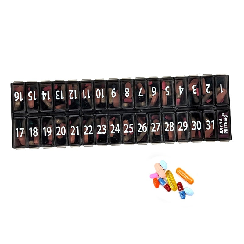 pill thing Once-a Day Monthly Pill Organizer Removable Lid for Easy Loading - Large Compartment Pill Box Medications for Entire Month Plus a Compartment for Extra Pills BPA Free - Image 1