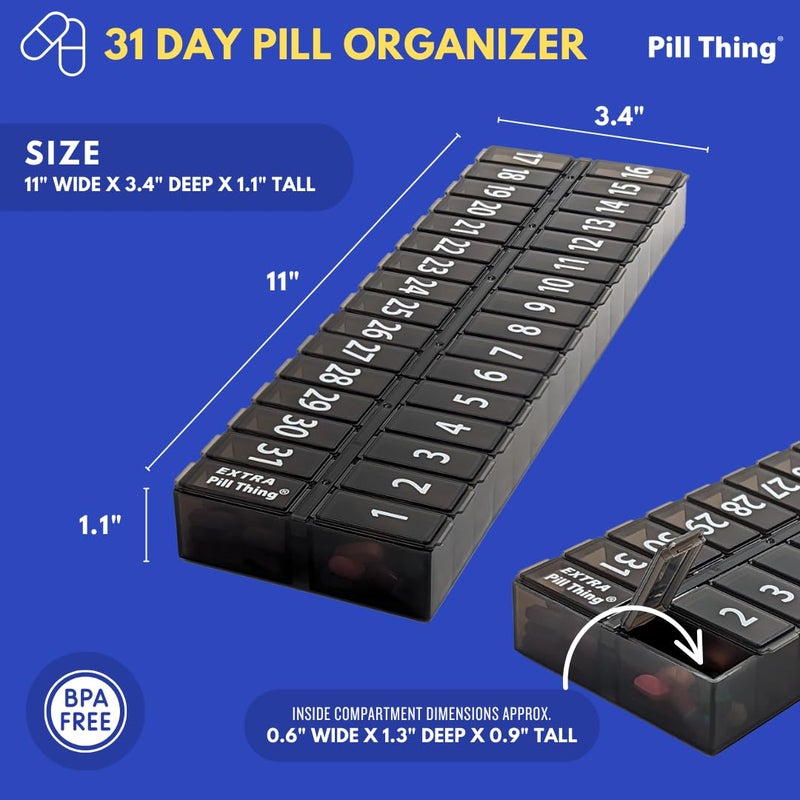 pill thing Once-a Day Monthly Pill Organizer Removable Lid for Easy Loading - Large Compartment Pill Box Medications for Entire Month Plus a Compartment for Extra Pills BPA Free - Image 4