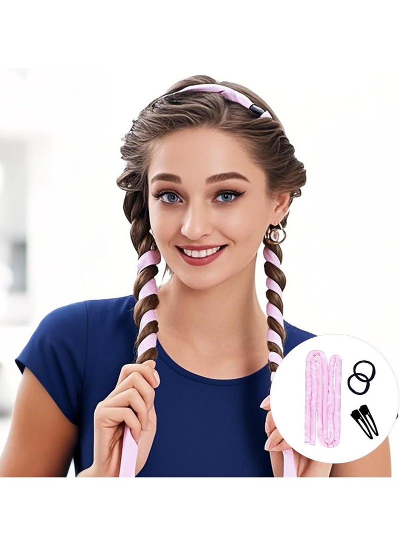 KHAJUL Satin Heatless Hair Curlers, Overnight Curling Rods No Heat, Soft Headband Scrunchies for Long or Short Hair, Hair Styling Care Tools for Girls and Women (Pink) - Image 5