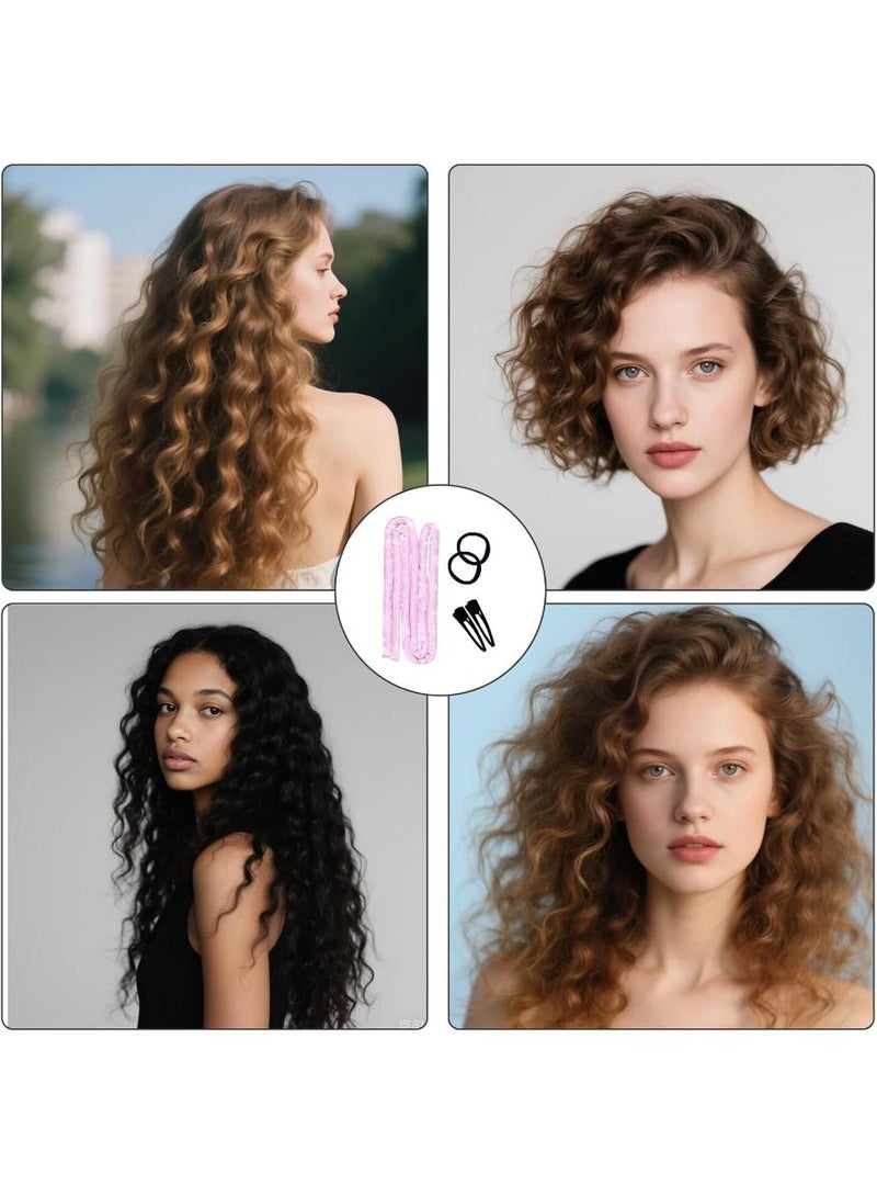 KHAJUL Satin Heatless Hair Curlers, Overnight Curling Rods No Heat, Soft Headband Scrunchies for Long or Short Hair, Hair Styling Care Tools for Girls and Women (Pink) - Image 4