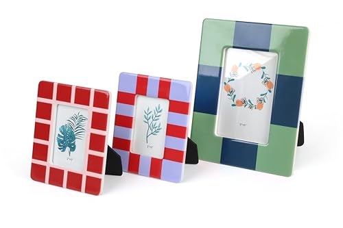 Gurfuy Set of 3 Picture Frame Tabletop - Colored Ceramic Photo Frames Table Top Display 2 of 2x3”, 1 of 3x5” Horizontal Vertical Formats for Home Hotel Decor (Can’t for Wall) Colored B - Image 1