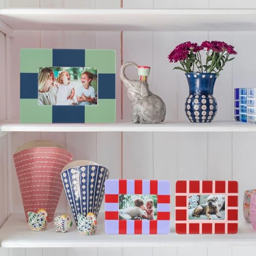 Gurfuy Set of 3 Picture Frame Tabletop - Colored Ceramic Photo Frames Table Top Display 2 of 2x3”, 1 of 3x5” Horizontal Vertical Formats for Home Hotel Decor (Can’t for Wall) Colored B - Image 4