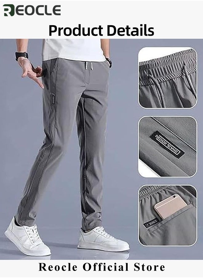REOCLE Men's Hiking Pants Elastic Quick Dry Running Pants Elastic Waist Lightweight Outdoor Sweatpants with Pockets Ice Silk Casual Trousers  - Image 5