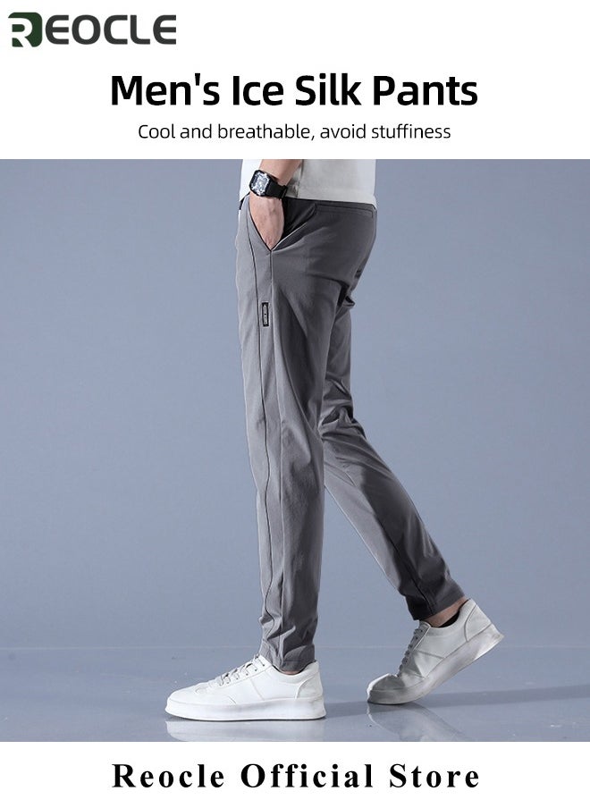 REOCLE Men's Hiking Pants Elastic Quick Dry Running Pants Elastic Waist Lightweight Outdoor Sweatpants with Pockets Ice Silk Casual Trousers  - Image 4