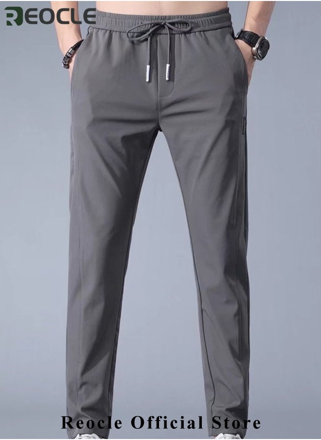 REOCLE Men's Hiking Pants Elastic Quick Dry Running Pants Elastic Waist Lightweight Outdoor Sweatpants with Pockets Ice Silk Casual Trousers  - Image 2