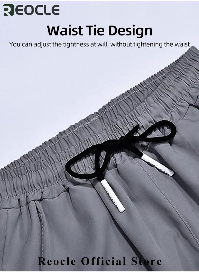 REOCLE Men's Hiking Pants Elastic Quick Dry Running Pants Elastic Waist Lightweight Outdoor Sweatpants with Pockets Ice Silk Casual Trousers  - Image 3
