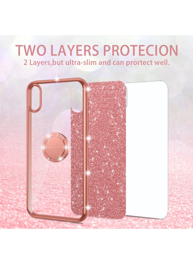 nancheng for Galaxy S23 Case, for Galaxy S23 5G Phone Case Cute Glitter Luxury Girls Women Soft TPU Silicone Clear Cover with Lanyard Ring Stand Bumper Shockproof Full Body Protection Case - Rose Gold - Image 2