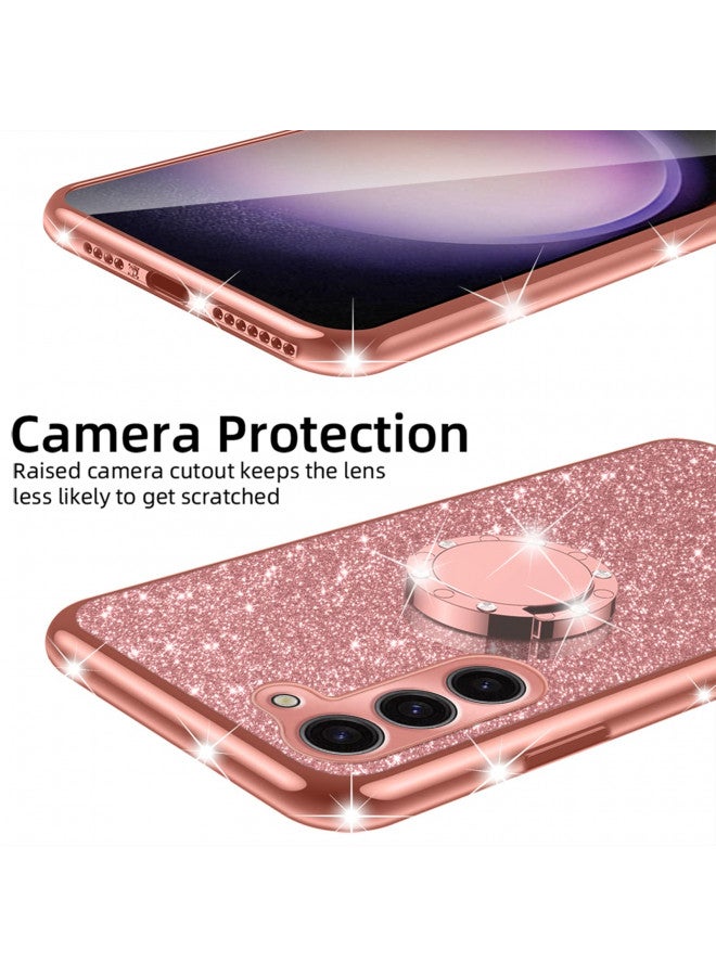 nancheng for Galaxy S23 Case, for Galaxy S23 5G Phone Case Cute Glitter Luxury Girls Women Soft TPU Silicone Clear Cover with Lanyard Ring Stand Bumper Shockproof Full Body Protection Case - Rose Gold - Image 3
