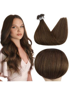 Full Shine U Tip Hair Extensions Real Human Hair Chocolate Brown Keratin Tip Hair Extensions Remy Hair Fusion Extensions Nail Tip Hair Extensions 14 Inch 40G 50 Strands  - Image 1