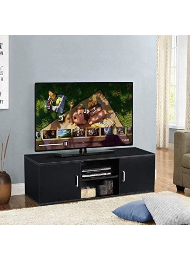 MODERN HOME Modern TV Stand with 2 Doors and Open Shelf – Black Wood Storage Unit for Wide Screen TVs, 120x30x40cm.  - Image 1