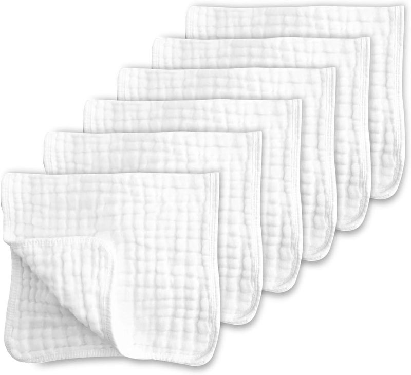 CottCare Muslin Burp Cloths for Baby 100% Cotton Large 20''X10'' 6 Layers Thicken Super Soft and Absorbent (6 Pack,White) - Image 1