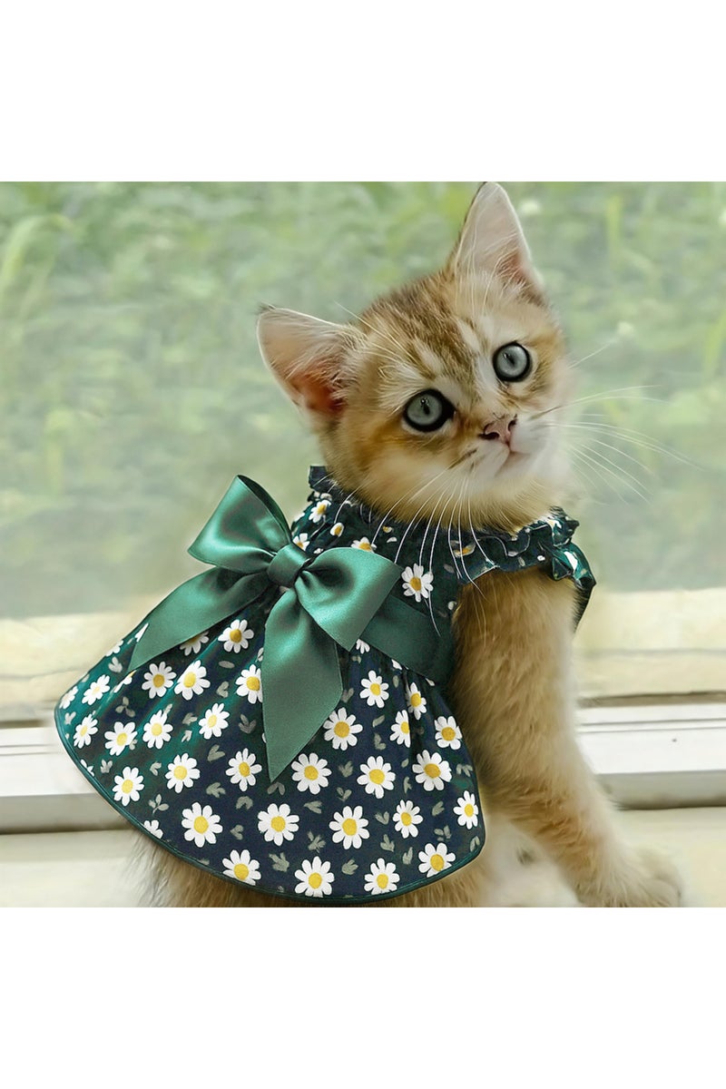 erorex M Cyan Flower Fashion Cat Pet Dog Dress Sleeveless Cyan Flower Slim Style Cat Princess Dog Dresses S - Image 1