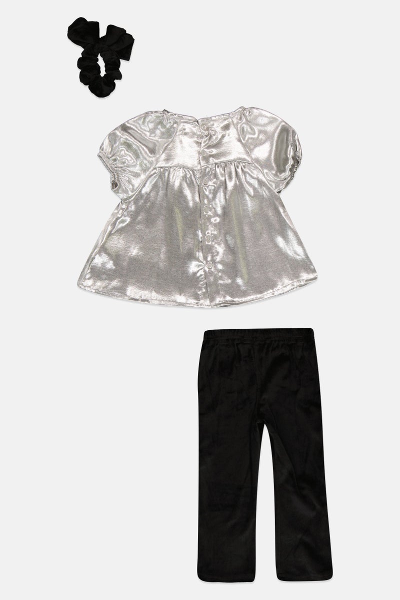 Dized Toddlers Girl 3 Piece Hair Scrunchie, Top And Pant Set, Multicolor - Image 2