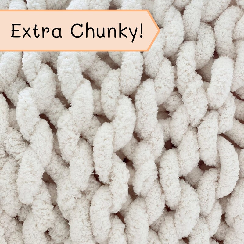 Adyrescia Adyrescia Chunky Knit Blanket Throw | 100% Hand Knit with Jumbo Chenille Yarn (30""x40""  Cream White) - Image 5