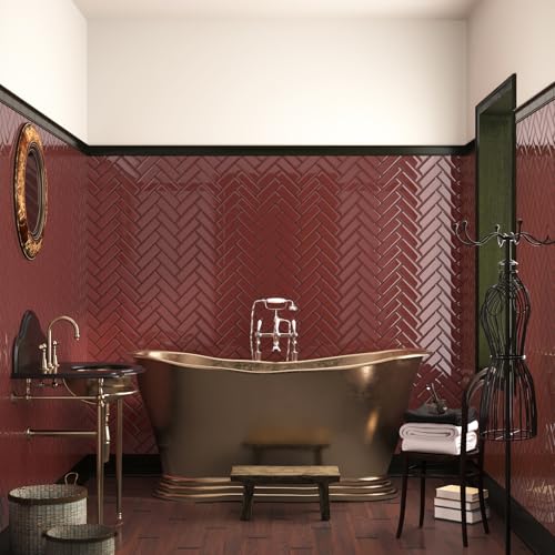 Wallderful Red Herringbone Peel and Stick Backsplash for Kitchen Wall Waterproof Stick on Tile Vintage 3D Wall Tiles Renter Friendly Backsplash Self Adhesive Back Splash for Bathroom Shower Walls - Image 4