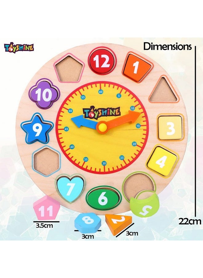 Toyshine Toyshine Wooden Premium Learning Clock, Educational Digital Analog Numbers, Shape & Color Learning Montessori Toy for Kids- Multi Color  - Image 4
