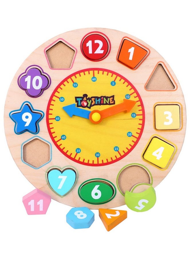 Toyshine Toyshine Wooden Premium Learning Clock, Educational Digital Analog Numbers, Shape & Color Learning Montessori Toy for Kids- Multi Color  - Image 1