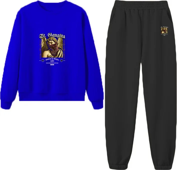 دوغ فش Tracksuit Oversize Leaderflock Printed Tracksuit,lover,couple Combination Navy Blue