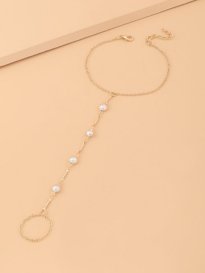 تايك تو خلخال بسلسلة مزينة بخرز لؤلؤ صناعي - Image 5