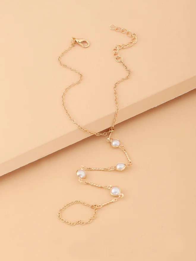 Take Two Take Two Faux Pearl Embellished Chain Anklet