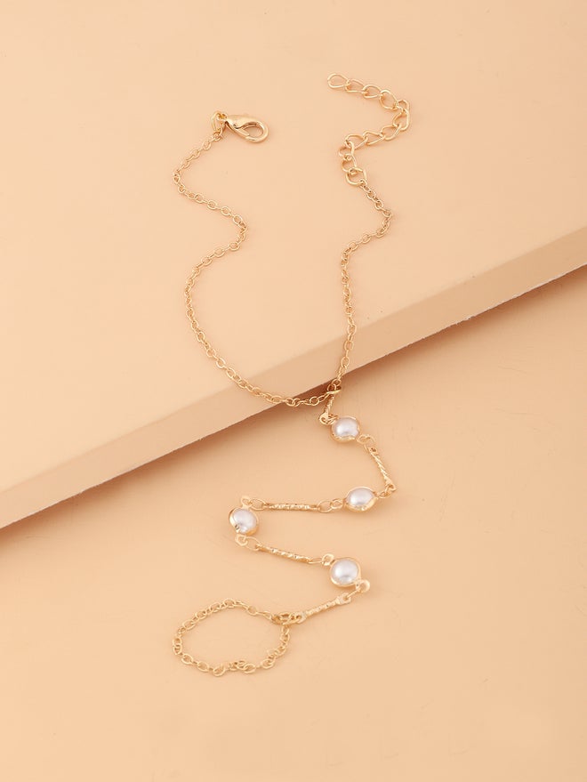 تايك تو خلخال بسلسلة مزينة بخرز لؤلؤ صناعي - Image 2