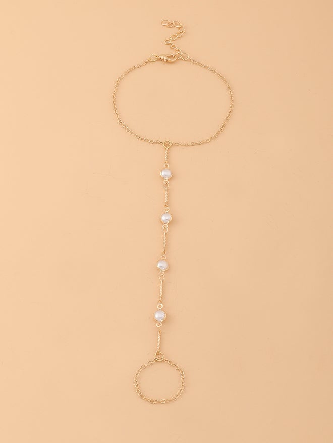 تايك تو خلخال بسلسلة مزينة بخرز لؤلؤ صناعي - Image 4