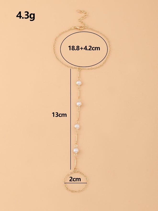 تايك تو خلخال بسلسلة مزينة بخرز لؤلؤ صناعي - Image 1