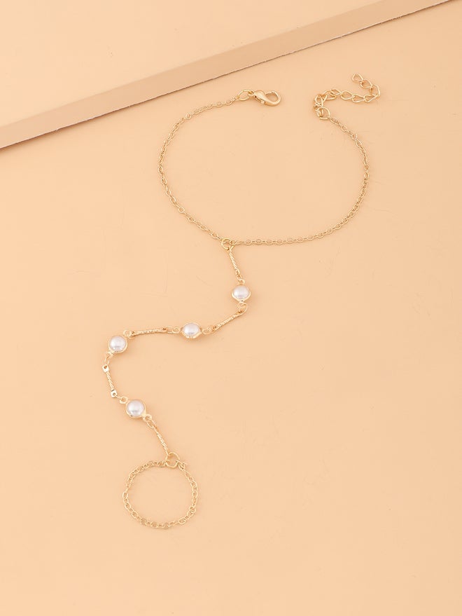 تايك تو خلخال بسلسلة مزينة بخرز لؤلؤ صناعي - Image 3